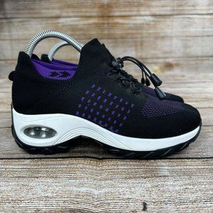 Global Lock Lace Knit Sneakers Women Size 7 Slip On Light Weight Walking Shoes